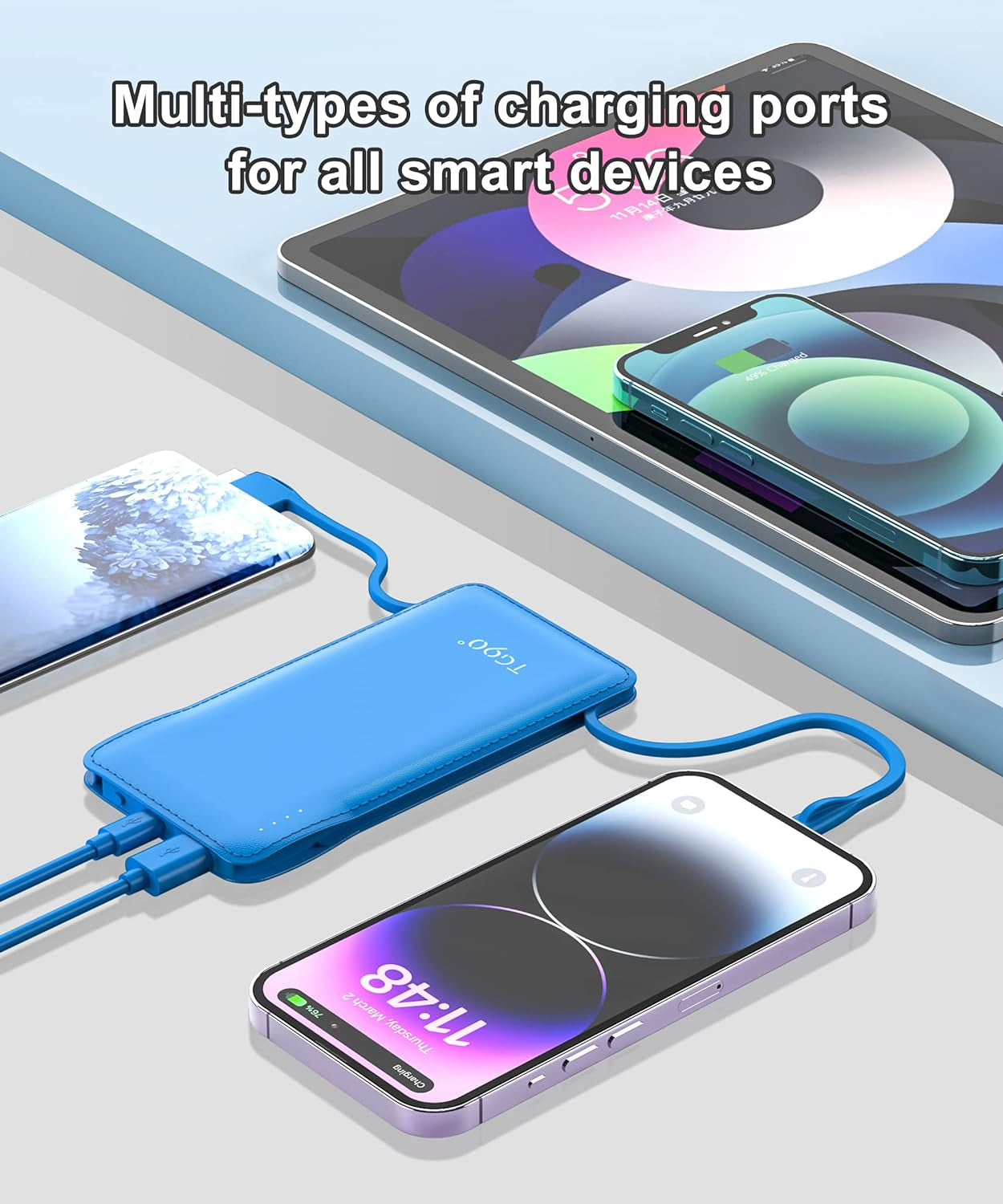 10000Mah Power Bank Portable Charger with Built-In Cables, Portable Phone Charger Battery Backup Compatible with Iphone 16 15 14 13 12 and Android Phones