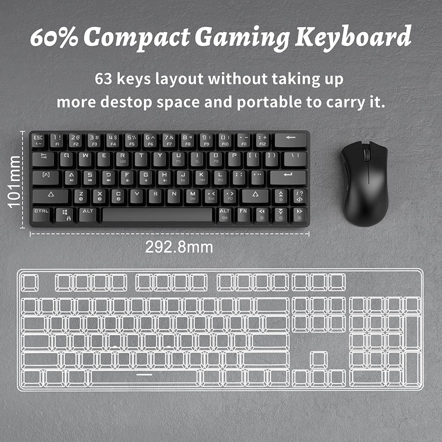 DK63 60% Wireless Mechanical Keyboard, RGB Backlit Bluetooth Gaming Keyboard Wired Dedicated Arrow Keys, Compact 63 Keys Mini Keyboard, Full Keys Programmable - Red Switch