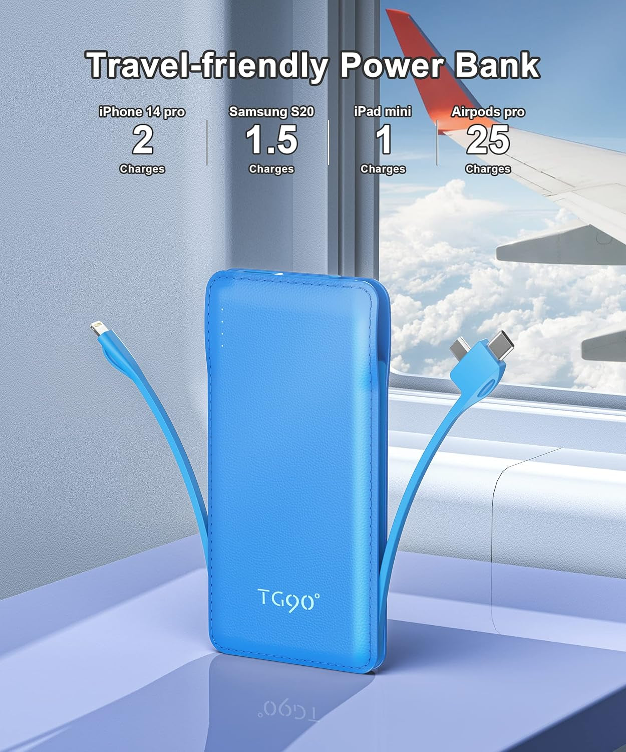 10000Mah Power Bank Portable Charger with Built-In Cables, Portable Phone Charger Battery Backup Compatible with Iphone 16 15 14 13 12 and Android Phones