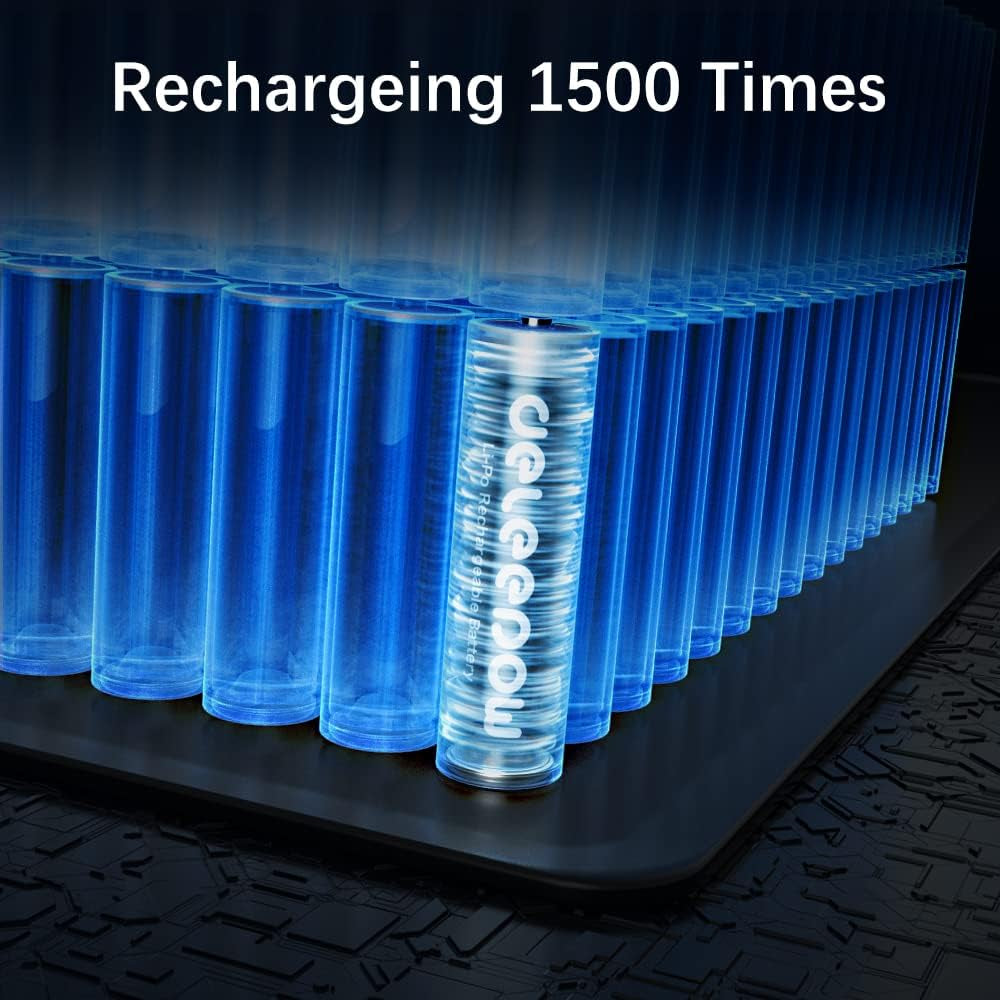 AA Rechargeable Batteries Lithium, 3400Mwh 1.5V with 2 Hours Fast USB LCD Charger, for Household, Cordless Phones, Remote Controls, Electronics (4 Pack)