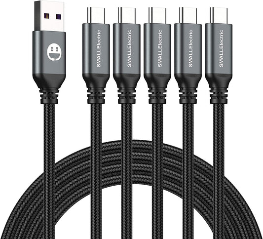 USB Type-C to a Cable 5Pack 6Ft Braided Fast Charging 3A Quick Charger Cord, 6 Foot Compatible Iphone 16/15,Samsung Galaxy S10 S9 S8 Plus, Note 10 9 8, LG V50 V40 G8 G7(Grey)