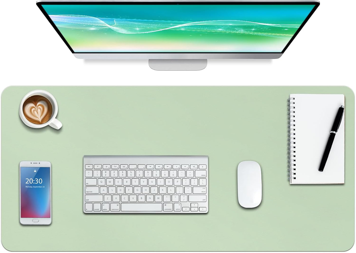 Leather Desk Pad Protector,Non-Slip Mouse Pad,Laptop Desk Pad,Office Mouse Mat,Waterproof Leather Desk Blotter,Desk Writing Pad for Office and Home (M-Green,30"X14")