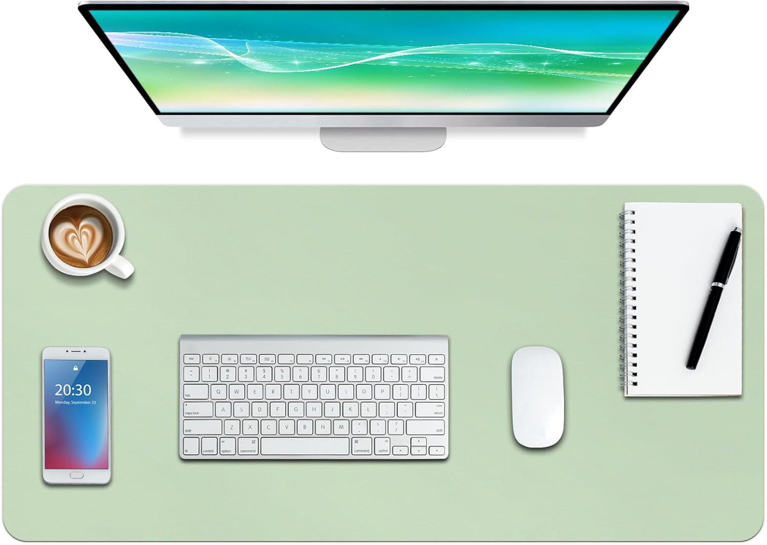 Leather Desk Pad Protector,Non-Slip Mouse Pad,Laptop Desk Pad,Office Mouse Mat,Waterproof Leather Desk Blotter,Desk Writing Pad for Office and Home (M-Green,30"X14")